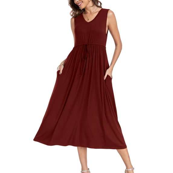ANYJOIN Women's Sleeveless Tank Dress Summer Casual Swing Sundress Midi Dress with Pockets