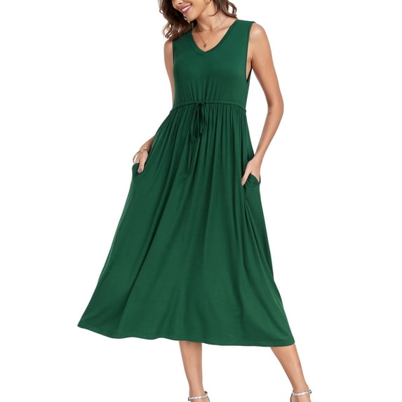 ANYJOIN Women's Sleeveless Tank Dress Summer Casual Swing Sundress Midi Dress with Pockets