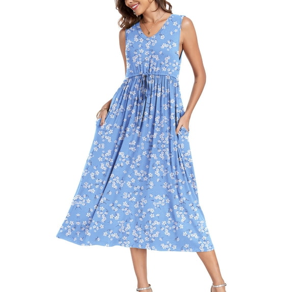ANYJOIN Women's Sleeveless Tank Dress Summer Casual Swing Sundress Midi Dress with Pockets