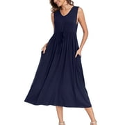ANYJOIN Women's Sleeveless Tank Dress Summer Casual Swing Sundress Midi Dress with Pockets