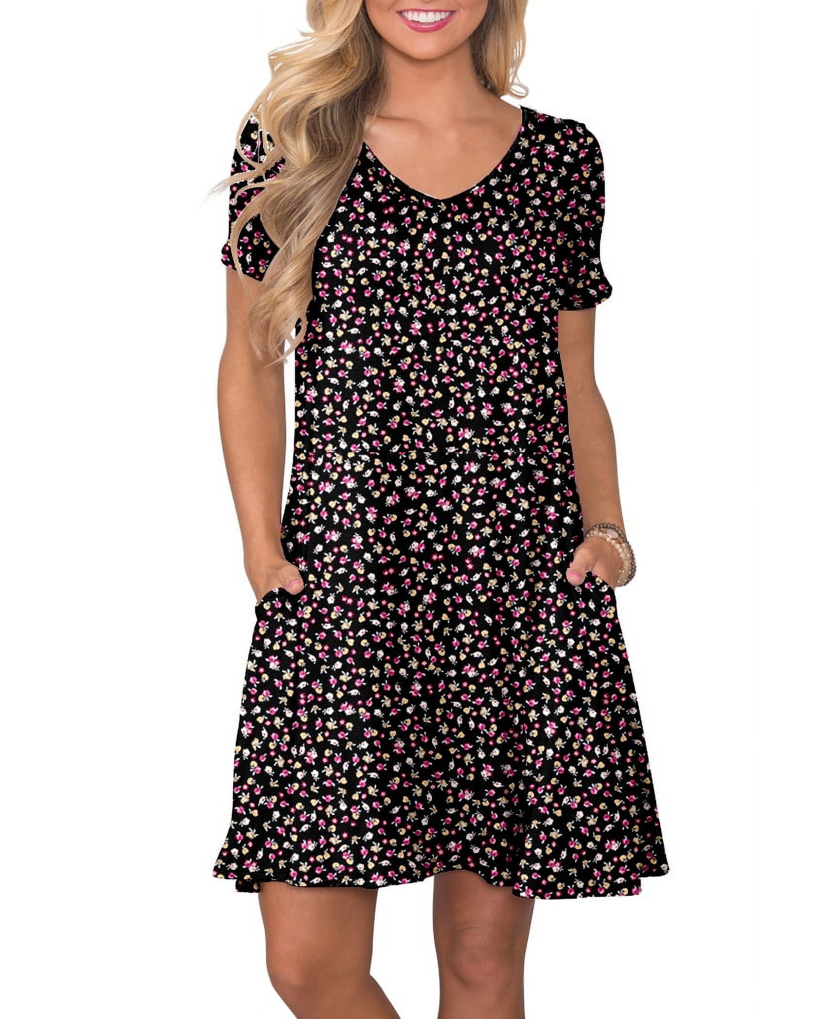 ANYJOIN Women's Summer Casual Dresses V Neck Short Sleeve