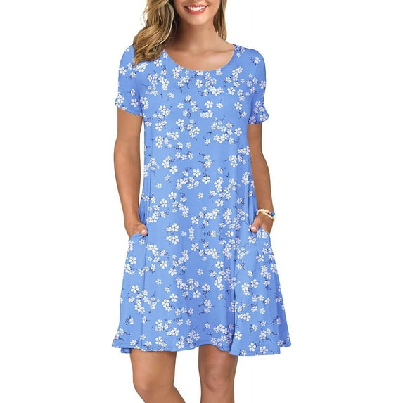 ANYJOIN Women's Summer Casual T Shirt Dresses Short Sleeve Swing Dress Pockets 3XL
