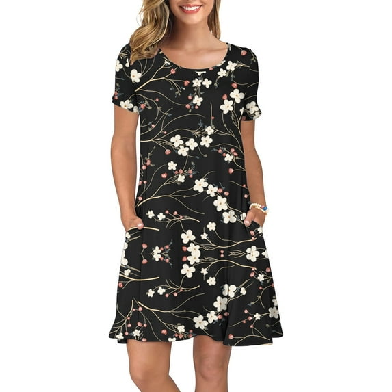 ANYJOIN Women's Summer Casual T Shirt Dresses Short Sleeve Swing Dress Pockets 3XL