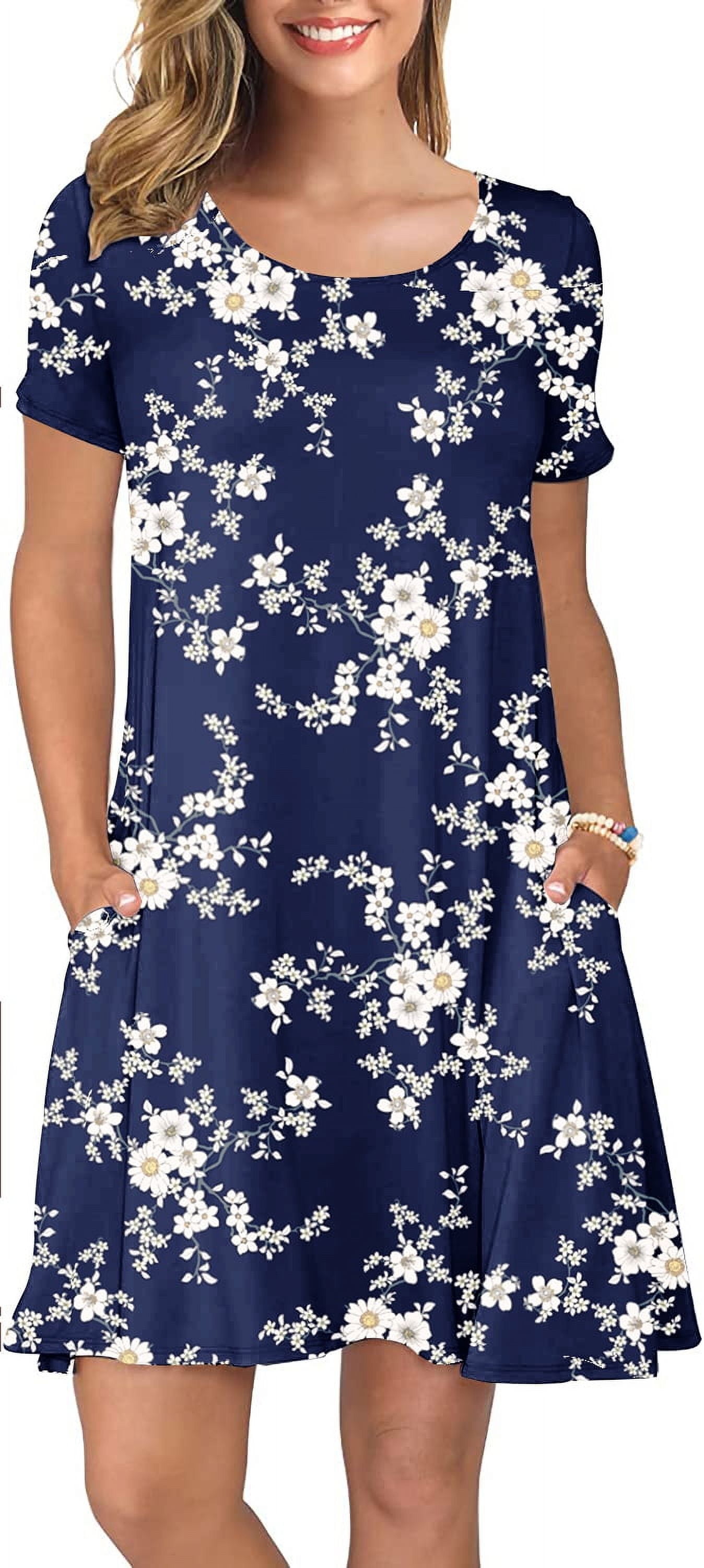 ANYJOIN Women's Summer T-Shirt Dress, Short Sleeve, Flowy Swing Design ...