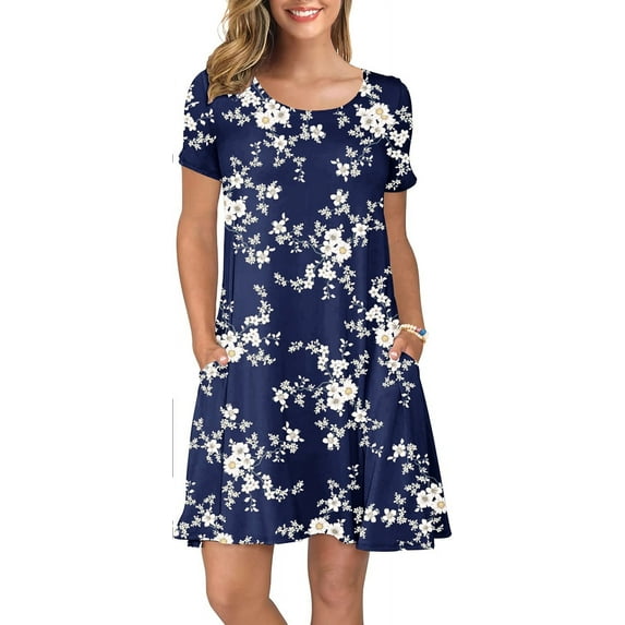 ANYJOIN Women's Summer Casual T Shirt Dresses Short Sleeve Swing Dress Pockets 3XL