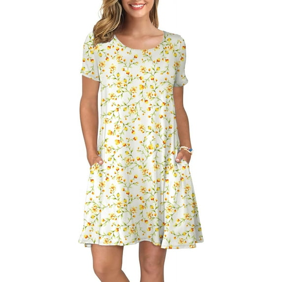 ANYJOIN Women's Summer Casual T Shirt Dresses Short Sleeve Swing Dress Pockets 3XL