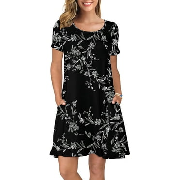 ANYJOIN Women's Summer Casual T Shirt Dresses Short Sleeve Swing Dress Pockets L