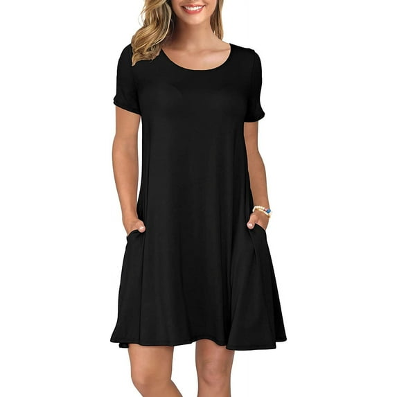ANYJOIN Women's Summer Casual T Shirt Dresses Short Sleeve Swing Dress Pockets L