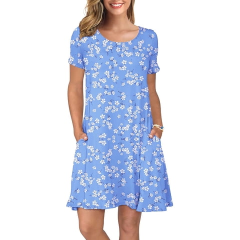 Women's Summer Casual T Shirt Dresses Short Sleeve Swing Dress Pockets M