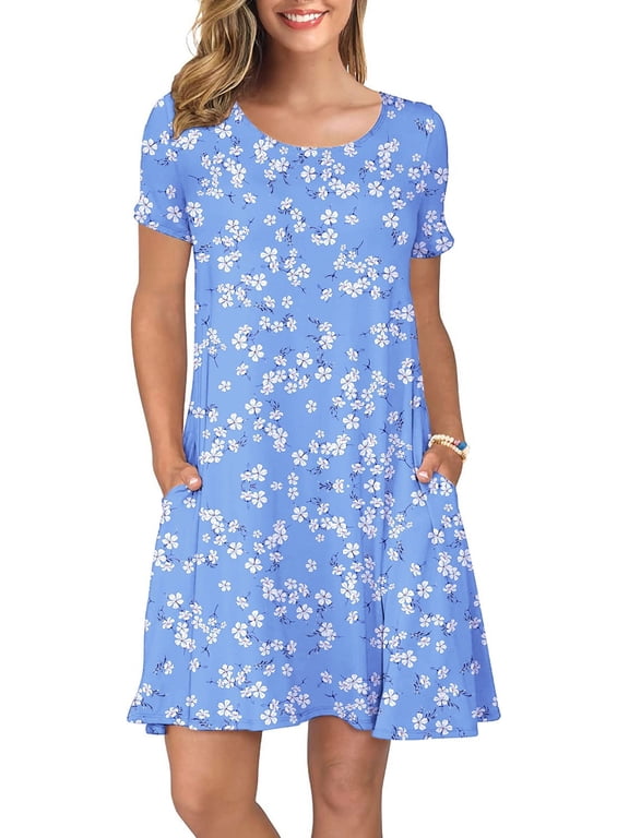 ANYJOIN Women's Summer Casual T Shirt Dresses Short Sleeve Swing Dress Pockets M
