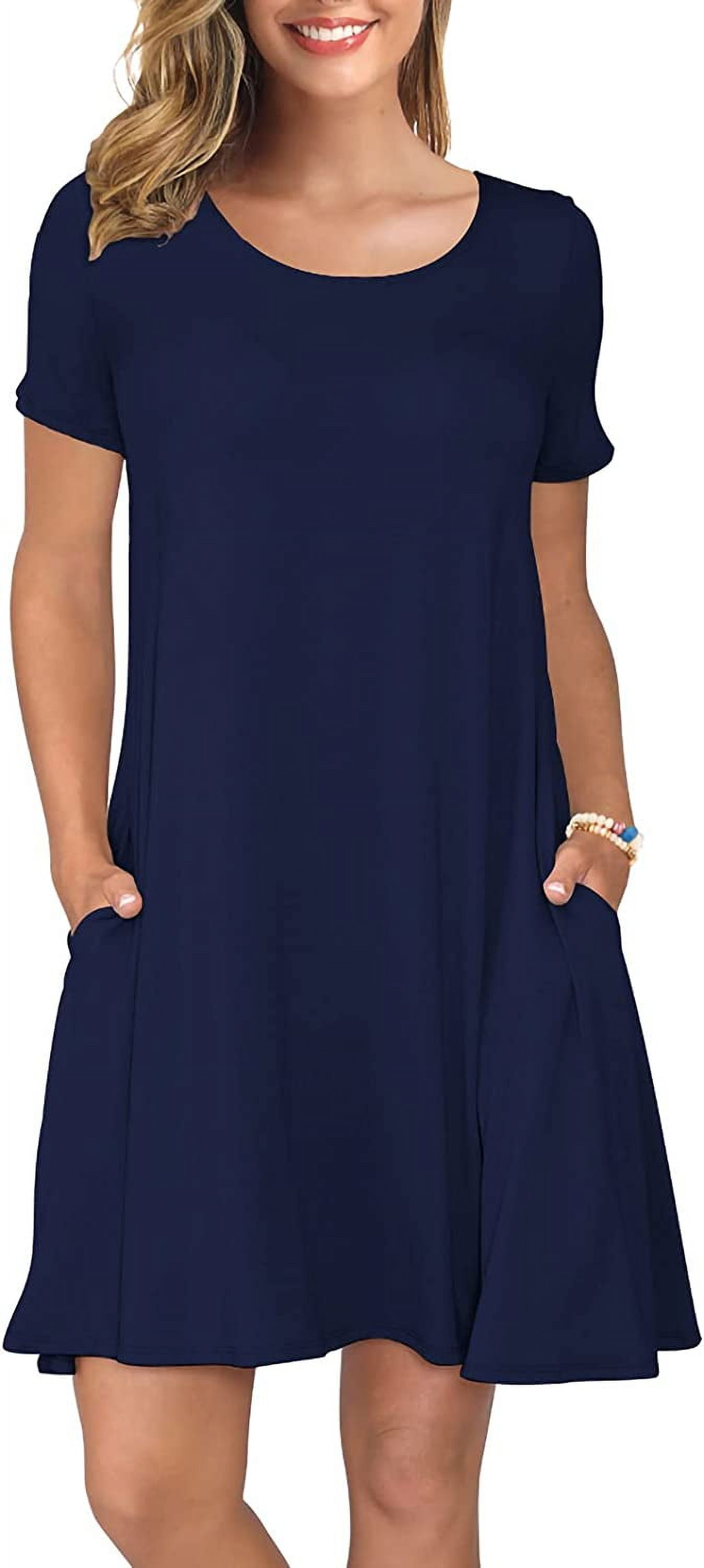 ANYJOIN Women's Summer Casual T Shirt Dresses Short Sleeve Swing Dress Pockets M