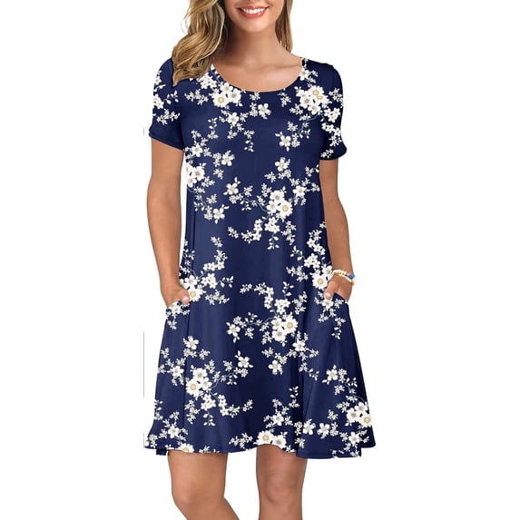 ANYJOIN Women's Summer Casual T Shirt Dresses Short Sleeve Swing Dress Pockets M