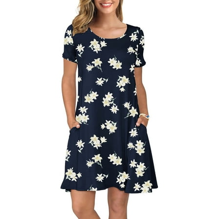 ANYJOIN Women's Summer Casual T Shirt Dresses Short Sleeve Swing Dress Pockets M