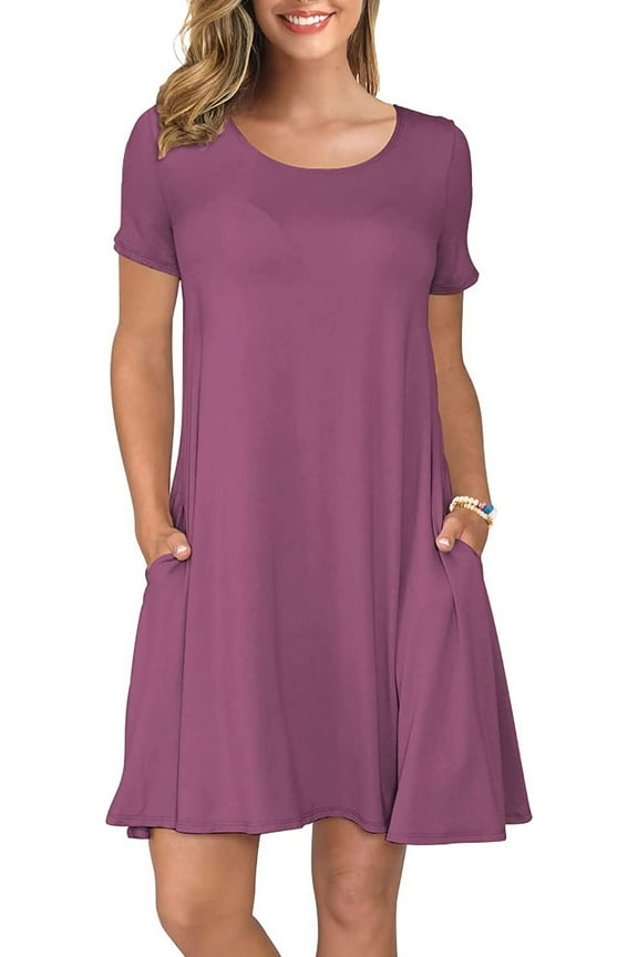 Women's Summer Casual T Shirt Dresses Short Sleeve Swing Dress Pockets XL