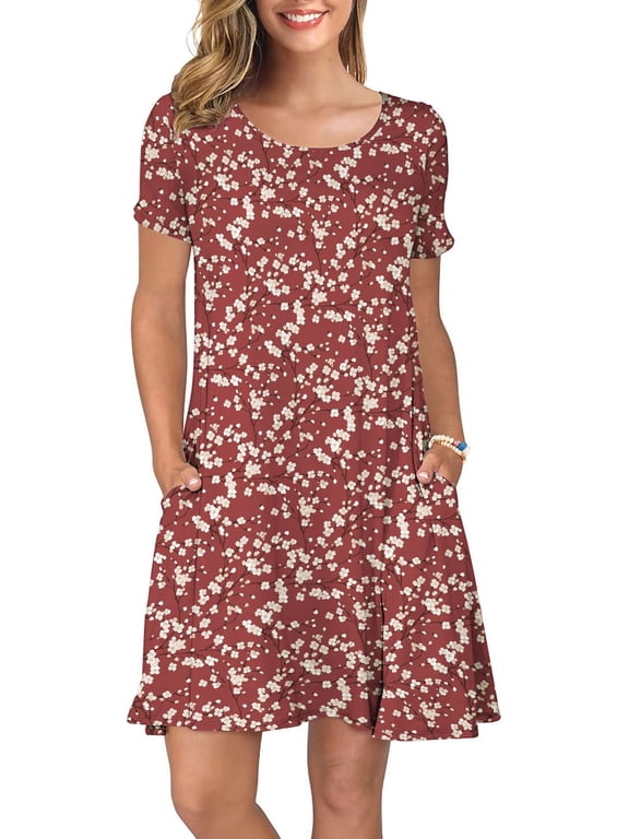 Women's Summer Casual T Shirt Dresses Short Sleeve Swing Dress Pockets XL