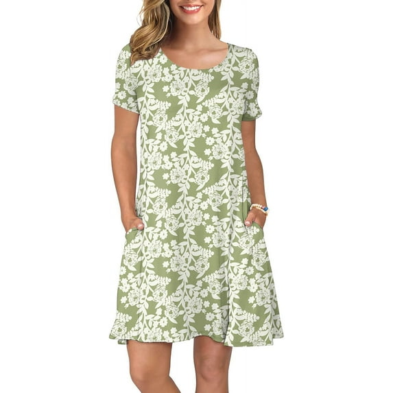 ANYJOIN Women's Summer Casual T Shirt Dresses Short Sleeve Swing Dress Pockets XL