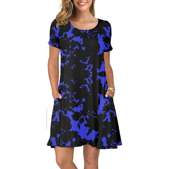 ANYJOIN Women's Summer Casual T Shirt Dresses Short Sleeve Swing Dress Pockets XL