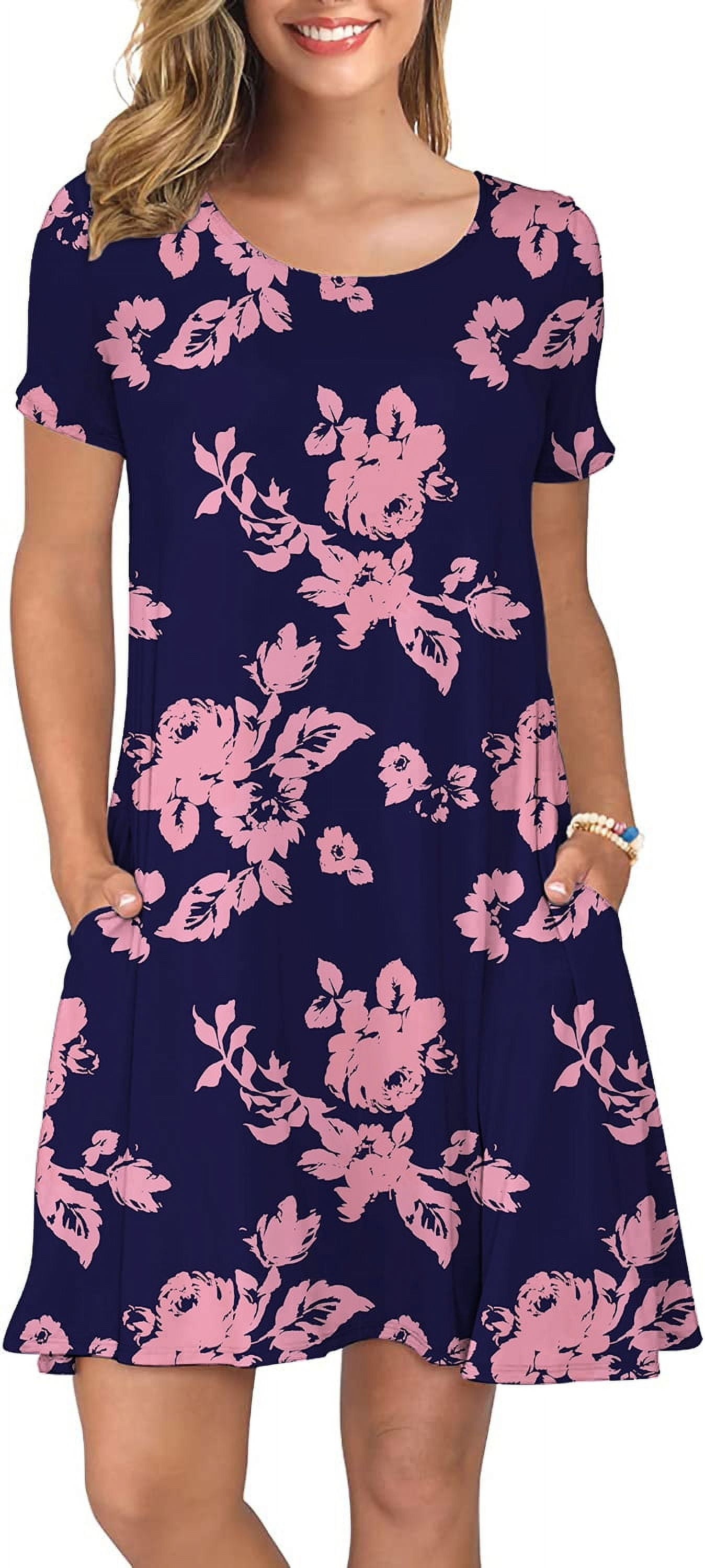 ANYJOIN Women's Summer Casual T Shirt Dresses Short Sleeve Swing Dress