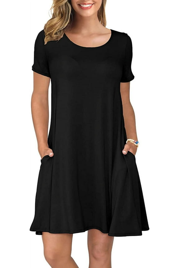 Women's Summer Casual T Shirt Dresses Short Sleeve Swing Dress Pockets XL