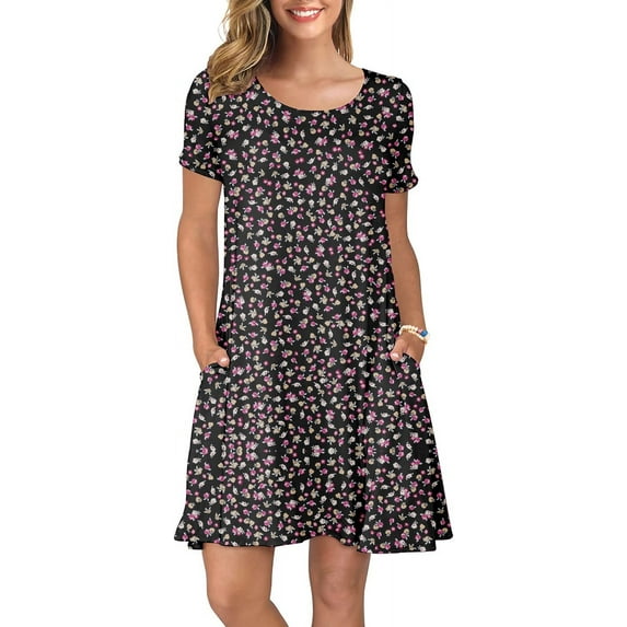 ANYJOIN Women's Summer Casual T Shirt Dresses Short Sleeve Swing Dress Pockets XL