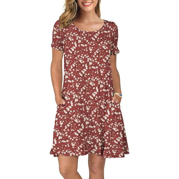 ANYJOIN Women's Summer Casual T Shirt Dresses Short Sleeve Swing Dress Pockets XXL