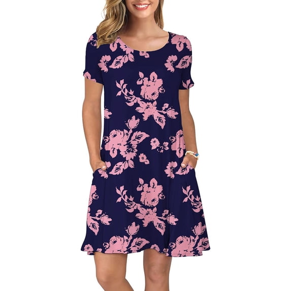 ANYJOIN Women's Summer Casual T Shirt Dresses Short Sleeve Swing Dress Pockets XXL