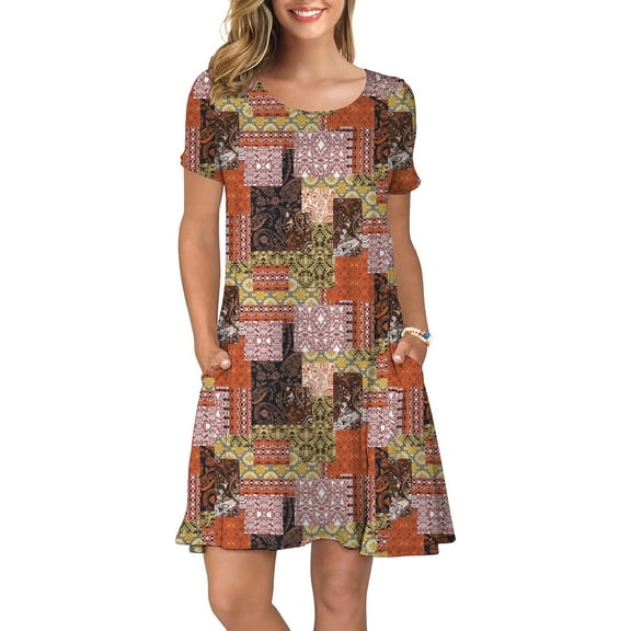 ANYJOIN Women's Summer Casual T Shirt Dresses Short Sleeve Swing Dress Pockets XXL