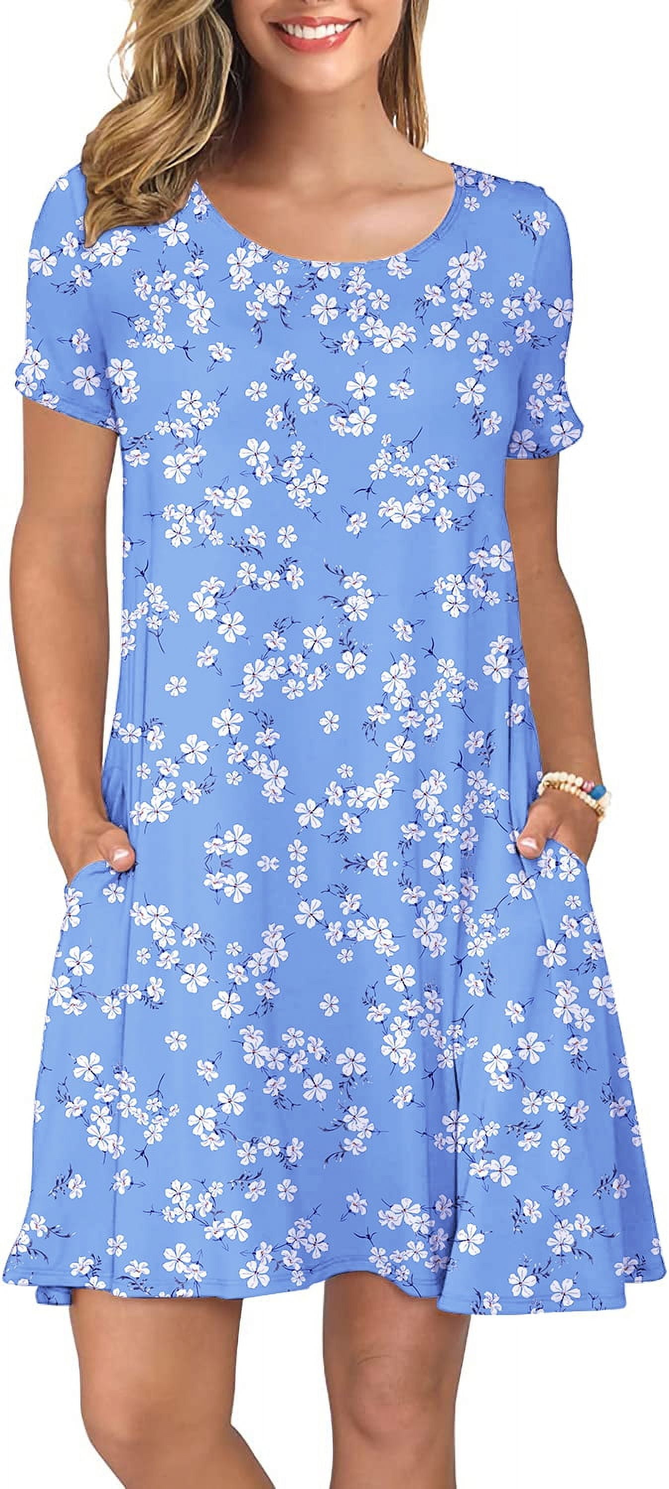 ANYJOIN Women's Summer Casual T Shirt Dresses Short Sleeve Swing Dress ...