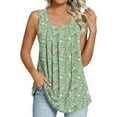 thumbnail image 1 of ANYJOIN Women's Summer Tank Tops Loose Fit Pleated Square Neck Sleeveless Blouse Tunic Tops, 1 of 5