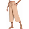 thumbnail image 1 of ANYJOIN Womens Capri Pants Loose High Waisted Wide Leg Lounge Pants Drawstring Casual Palazzo Pants Trousers with Pockets, 1 of 6