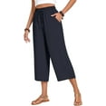 thumbnail image 1 of ANYJOIN Womens Capri Pants Loose High Waisted Wide Leg Lounge Pants Drawstring Casual Palazzo Pants Trousers with Pockets, 1 of 6