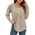 thumbnail image 1 of ANYJOIN Womens Long Sleeve Tunic Tops Pleated Square Neck Casual Loose Fit Blouse Shirt, 1 of 5