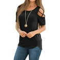 thumbnail image 1 of ANYJOIN Womens Summer T Shirts Strappy Short Sleeve Tunic Tops Strappy Cold Shoulder Blouse, 1 of 6