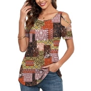 ANYJOIN Womens Summer T Shirts Strappy Short Sleeve Tunic Tops Strappy Cold Shoulder Blouse