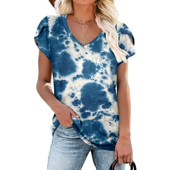 ANYJOIN Womens Summer Tunics Tops Short Sleeve Casual T-Shirts V Neck Lightweight Cute Blouse