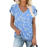 ANYJOIN Womens Summer Tunics Tops Short Sleeve Casual T-Shirts V Neck Lightweight Cute Blouse