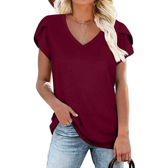 ANYJOIN Womens Summer Tunics Tops Short Sleeve Casual T-Shirts V Neck Lightweight Cute Blouse