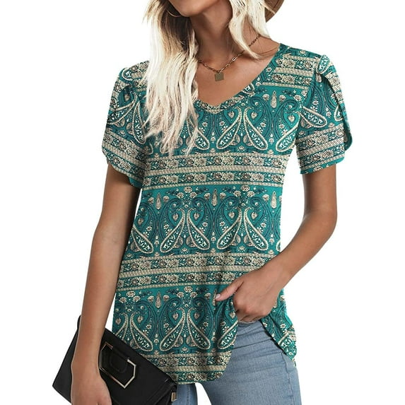 ANYJOIN Womens Summer Tunics Tops Short Sleeve Casual T-Shirts V Neck Lightweight Cute Blouse