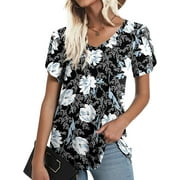 ANYJOIN Womens Summer Tunics Tops Short Sleeve Casual T-Shirts V Neck Lightweight Cute Blouse