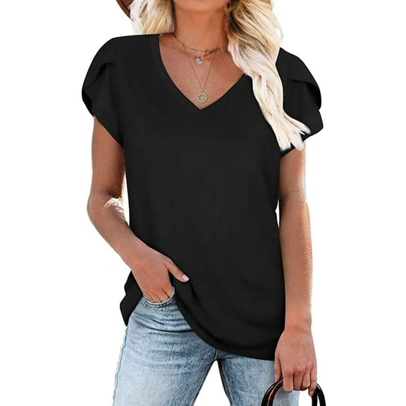 ANYJOIN Womens Summer Tunics Tops Short Sleeve Casual T-Shirts V Neck Lightweight Cute Blouse