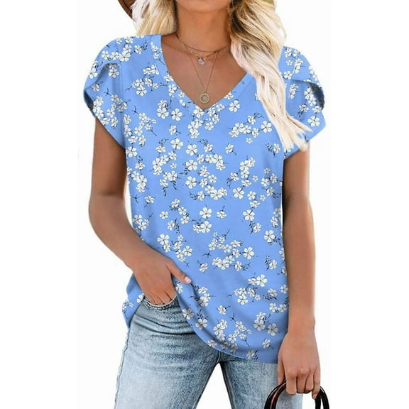 ANYJOIN Womens Summer Tunics Tops Short Sleeve Casual T-Shirts V Neck Lightweight Cute Blouse
