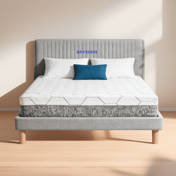 ANYKOON 12" Queen Mattress Ultra-Breathable & Sterilizing, High Rebound for Long-Lasting Comfort, Eco-Conscious Material, Full-Body Zoned Support,CertiPUR-US® Certified,Made in Japan
