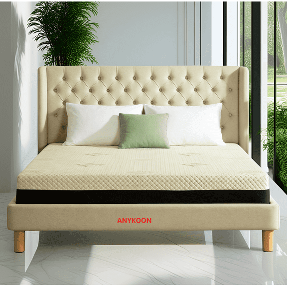 ANYKOON 12“ Queen Size Copper Infused Cooling Gel Foam Bed Mattress, 7-Zone Pressure Relief, Air Layer Comfort Cover, Medium Firm Support, CertiPUR-US® Certified,Made in Japan