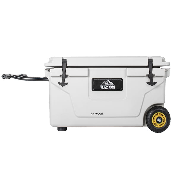 ANYKOON 65 Quart Portable Insulated Cooler, White Heavy-Duty Hard Shell Ice Chest, 6-Day Ice Retention for Camping, Fishing, Beach, Tailgating and Job Site