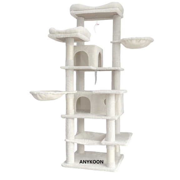 ANYKOON 68in Tall 6-Level Green Cat Tree with Hammocks, Hanging Basket, Cat Cave, Removeable Cushion, Scratching Posts - Plush Cat Tower for Indoor Cats, Perfect for Multiple Cats, Beige