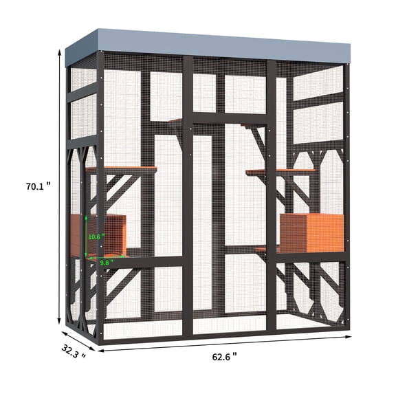 ANYKOON Large Indoor & Outdoor Cat Enclosure Catio with 5 Platforms & 2 Napping Houses, Secure Metal Frame, Easy Assembly