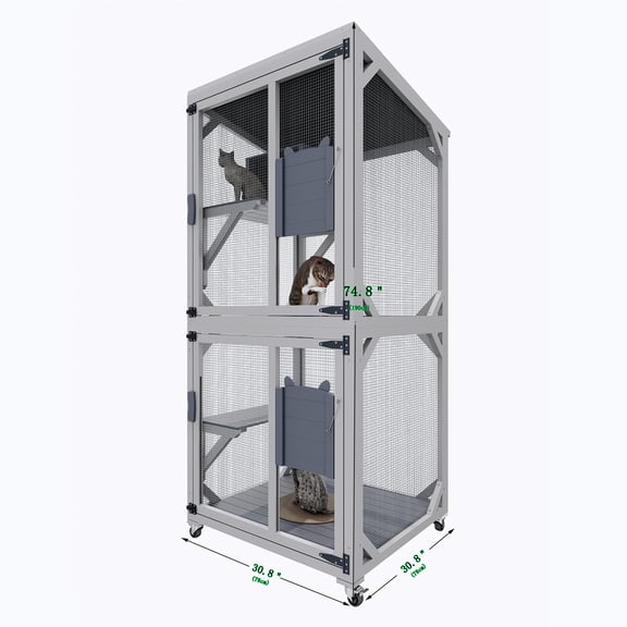 ANYKOON Portable Cat Enclosure Catio with Wheels 74.8" Large Outdoor Cat Enclosure, Multi-Level Cat Playpen with Lockable Doors & Easy-Clean Tray for Indoor/Outside Use