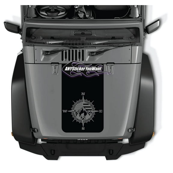 ANYStickerYouWant - Bigfoot Compass Blackout Vinyl Decal Hood Sticker Compatible with and Fits Jeep Wrangler JK LJ TJ Compatible with and Fits Jeeps