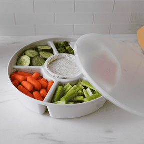 SwivelServe Divided Serving Tray with Lid, Fruit Tray, Veggie Tray, Snack Tray, Party Platter for Food Storage & Serving,  BPA Free, Made in USA