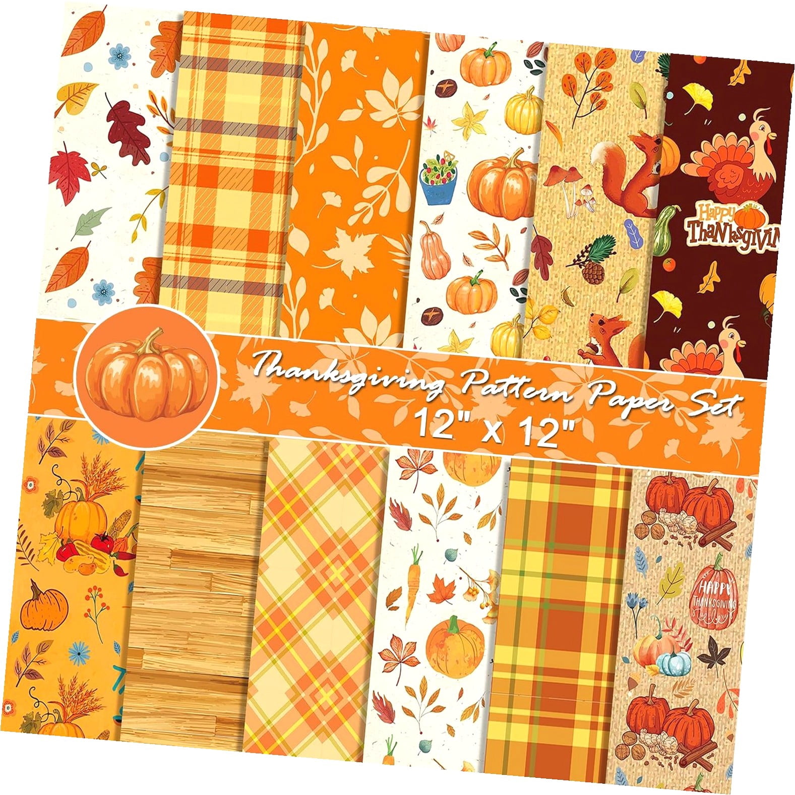 ANYWAY.GO 24 Thanksgiving Pattern Paper Set, 12"x12" Patterned ...